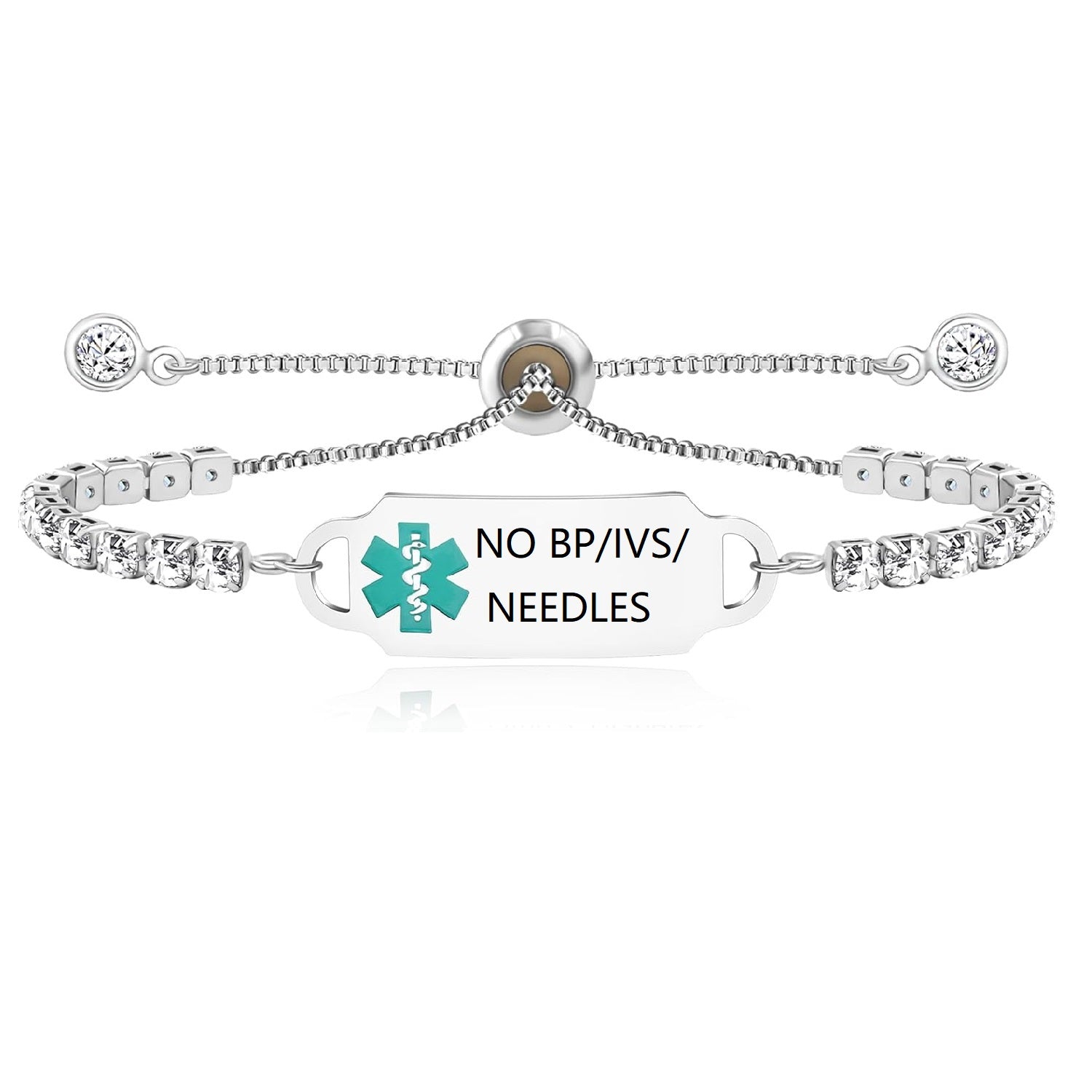 Uloveido Custom Engraved Medical Alert Bracelet | Personalized Stainless Steel CZ Tennis Chain ID Tag | Adjustable Emergency Jewelry for Women