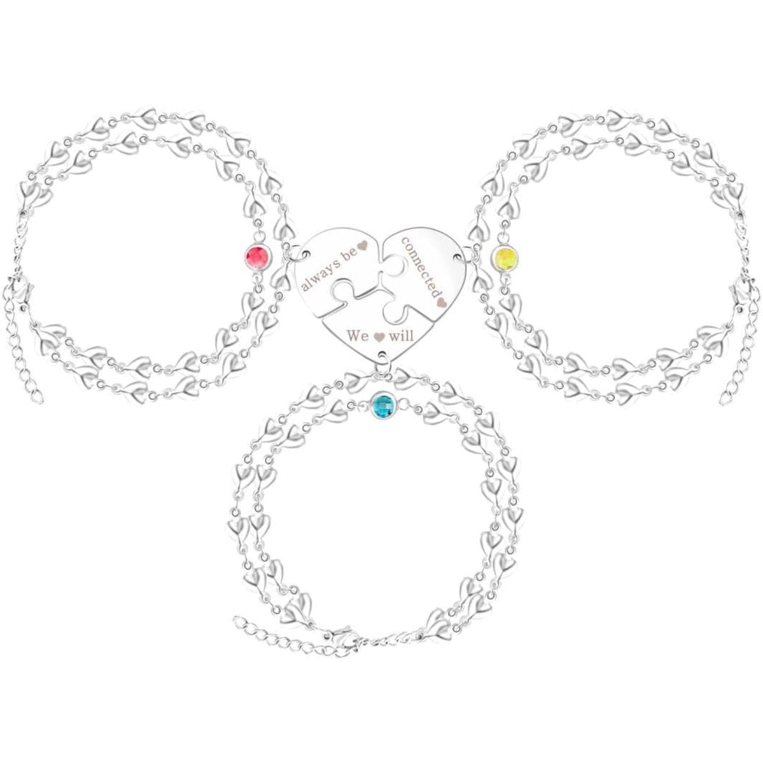 Uloveido Personalized 3 Pieces BFF Heart Puzzle Bracelets with 3 Gift Boxes – Custom Name Stainless Steel Matching Friendship Bracelets for 3 Best Friends