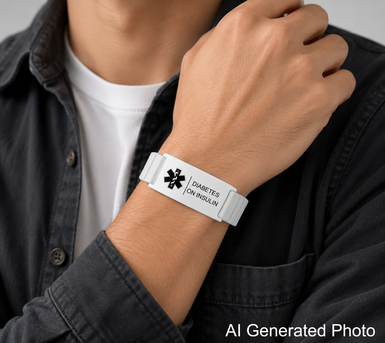 Medical Alert Bracelet for Men Women, Personalized Medical ID Wristband with Engraved Stainless Steel Plate, Diabetes Blood Thinner Emergency ID Bracelet, Adjustable Silicone Medical Bracelet