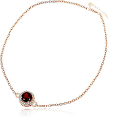 Uloveido Women Rose Gold Plated 925 Sterling Silver 0.6ct Round Natural Red Garnet Charm Chain Bracelet Adjustable FB040