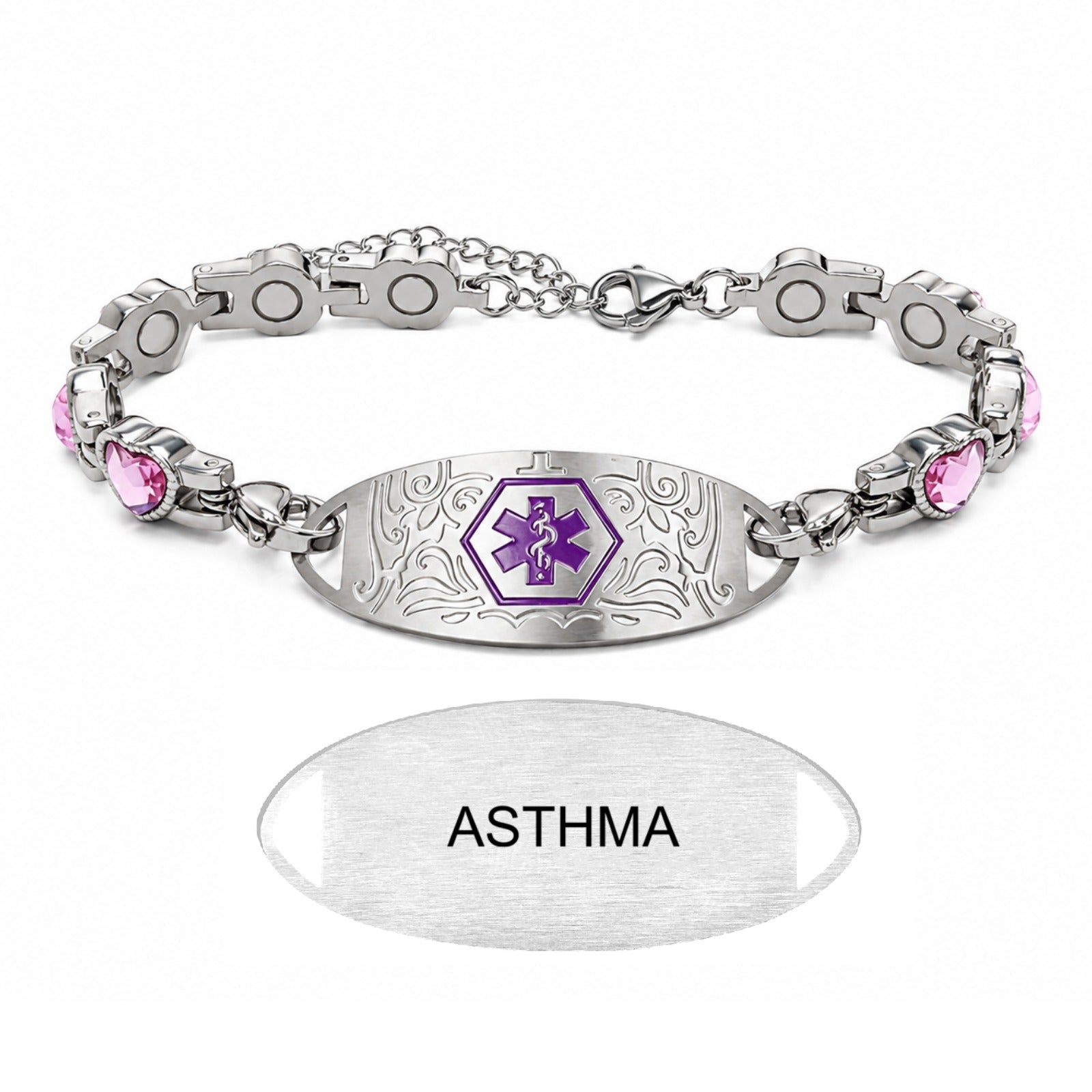 Custom Stainless Steel Medical Alert Bracelet QR Code ID Bracelet for Women Men Adjustable Engraved Emergency Jewelry with Cubic Zirconia Charm