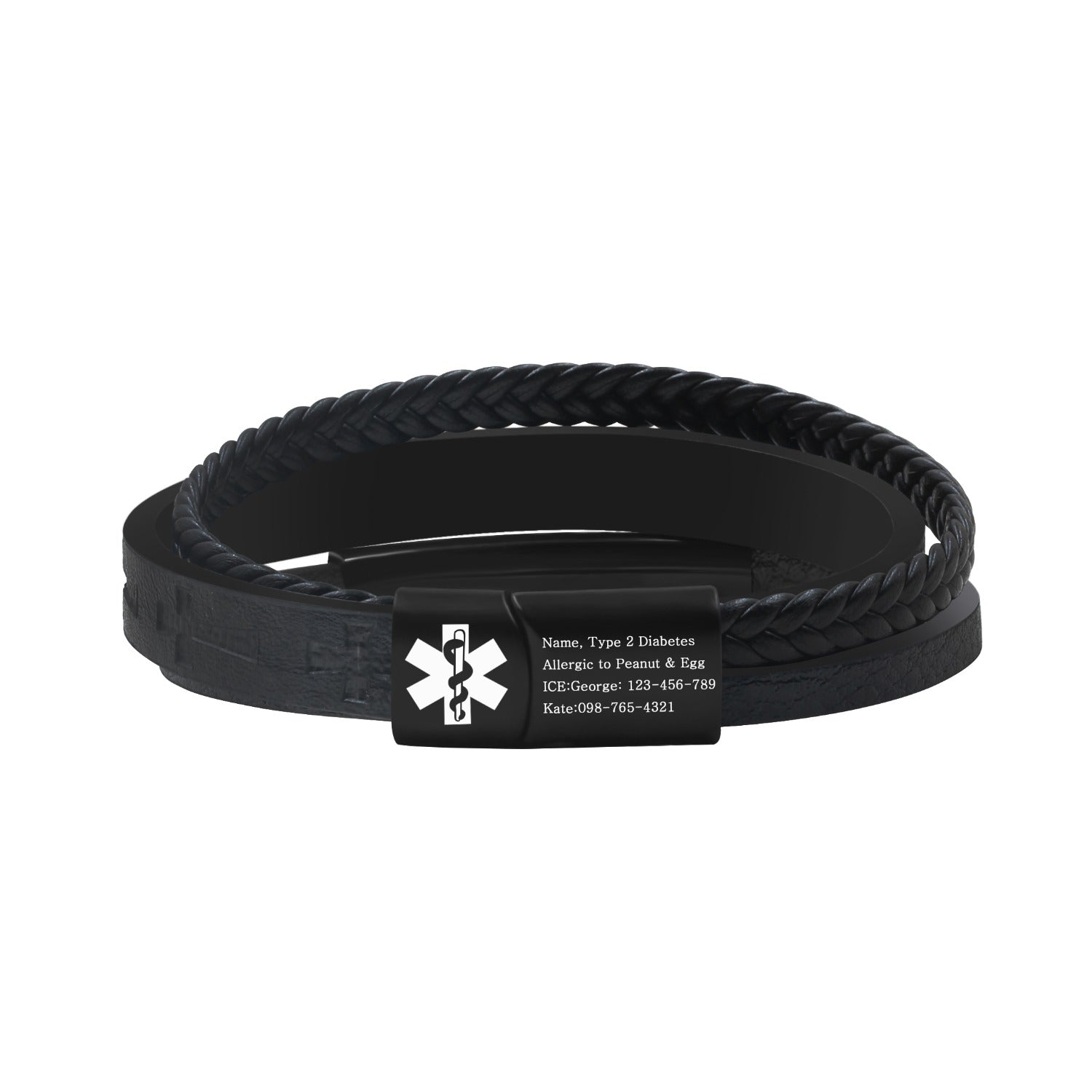 Dynamic QR Code Medical Alert Bracelet for Men Scan to Update Medical Info No Medical Info Needed at Checkout Braided PU Leather Cross Emergency ID Bracelet Waterproof Lightweight for Outdoor Sports Daily Wear
