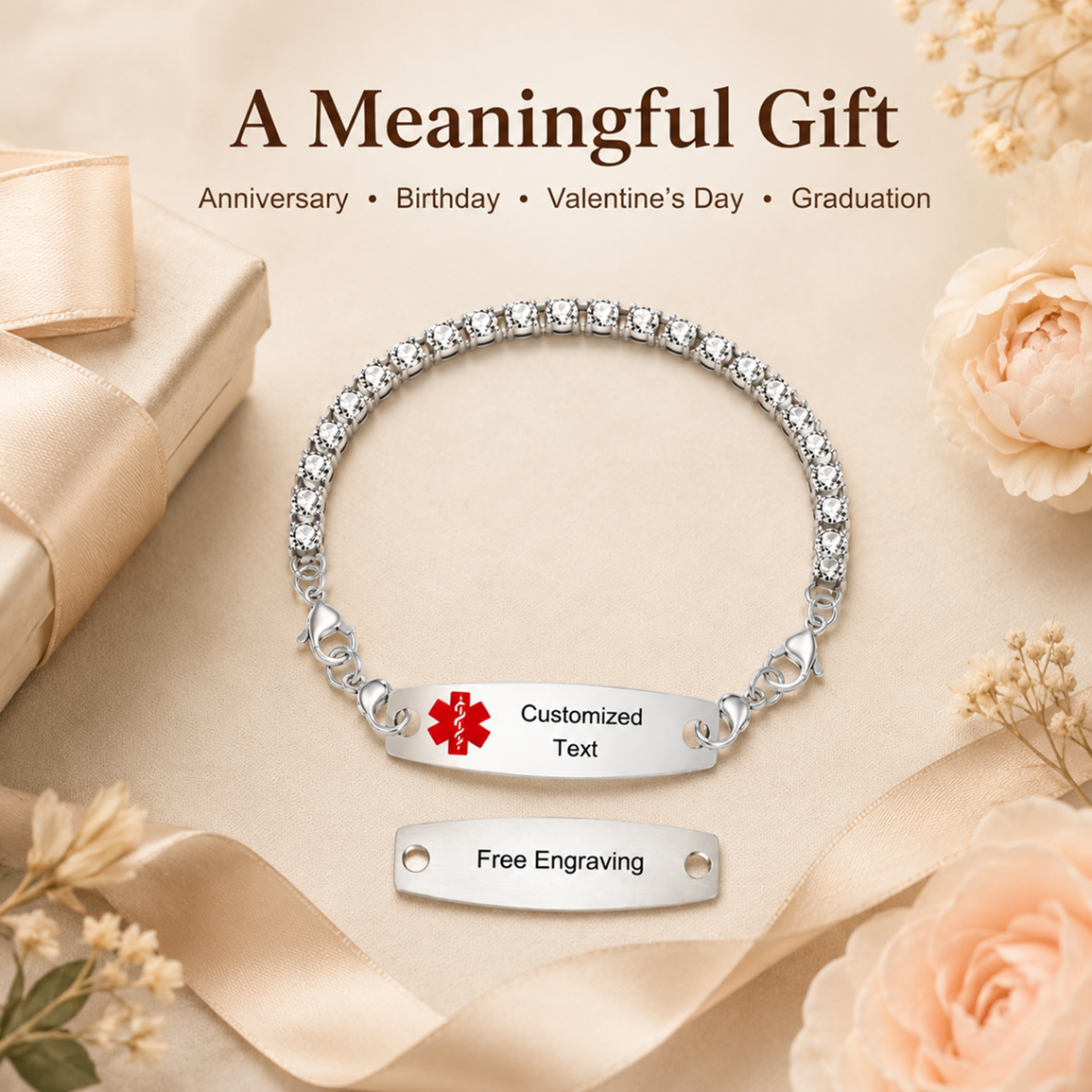 Uloveido Editable QR Code Medical Alert Tennis Bracelet for Women, Silver & Golded Color Options, Personalized Scannable Health ID Jewelry, Custom Emergency Info Wristband