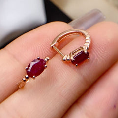 Natural Burmese Pigeon Blood Red Ruby 925 Silver Inlaid Ruby Earrings for Women, Rose Gold Plated Fine Jewelry