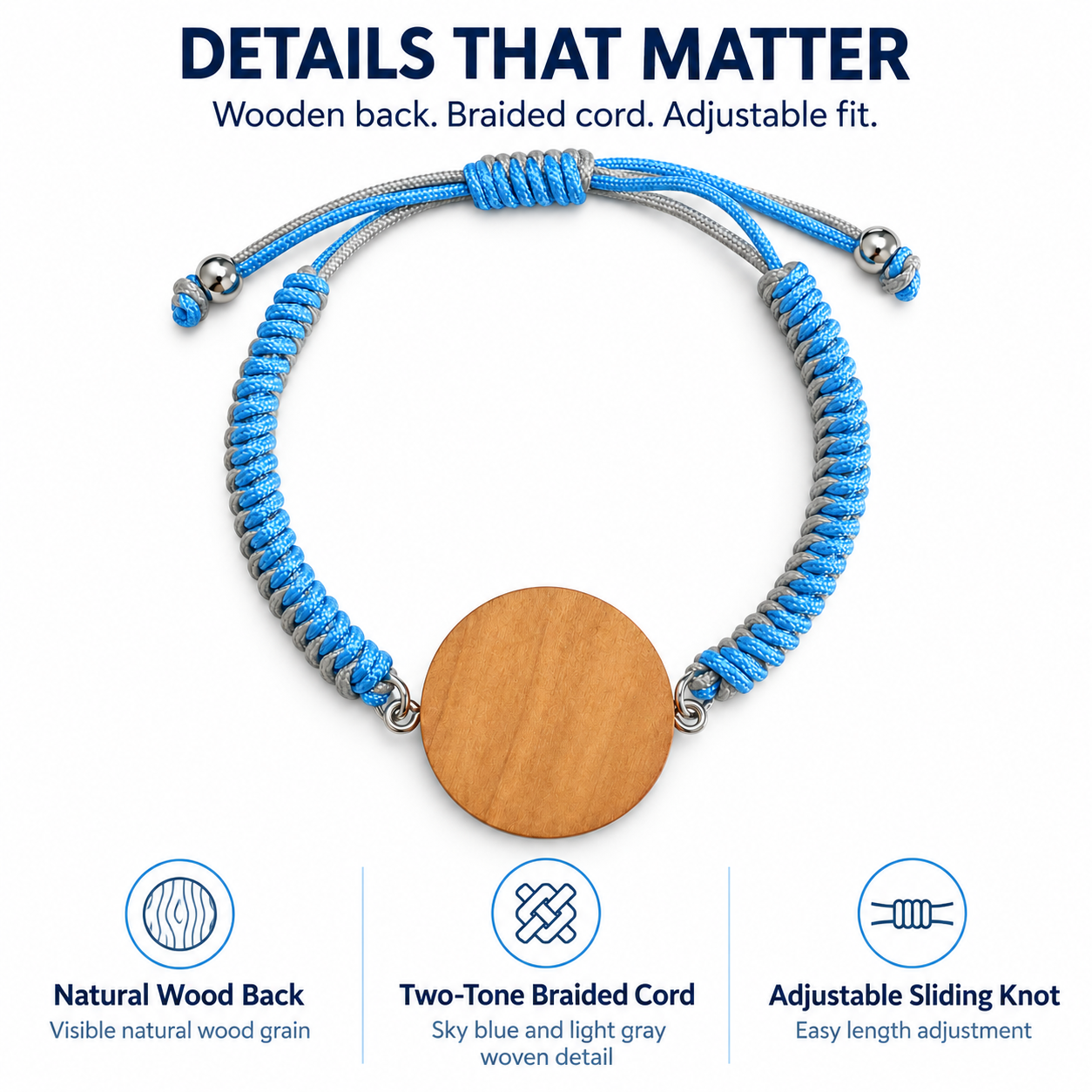 NFC Medical Alert Bracelet, Editable Medical ID, Adjustable Braided Wristband, Wooden Medical Bracelet for Women and Men