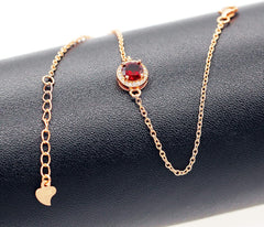 Uloveido Women Rose Gold Plated 925 Sterling Silver 0.6ct Round Natural Red Garnet Charm Chain Bracelet Adjustable FB040