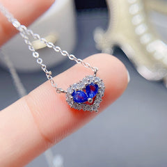 Uloveido 925 sterling silver heart necklace for women with 2 pcs of natural tear drop blue sapphire centre stone- Chain length 45 cm F1008