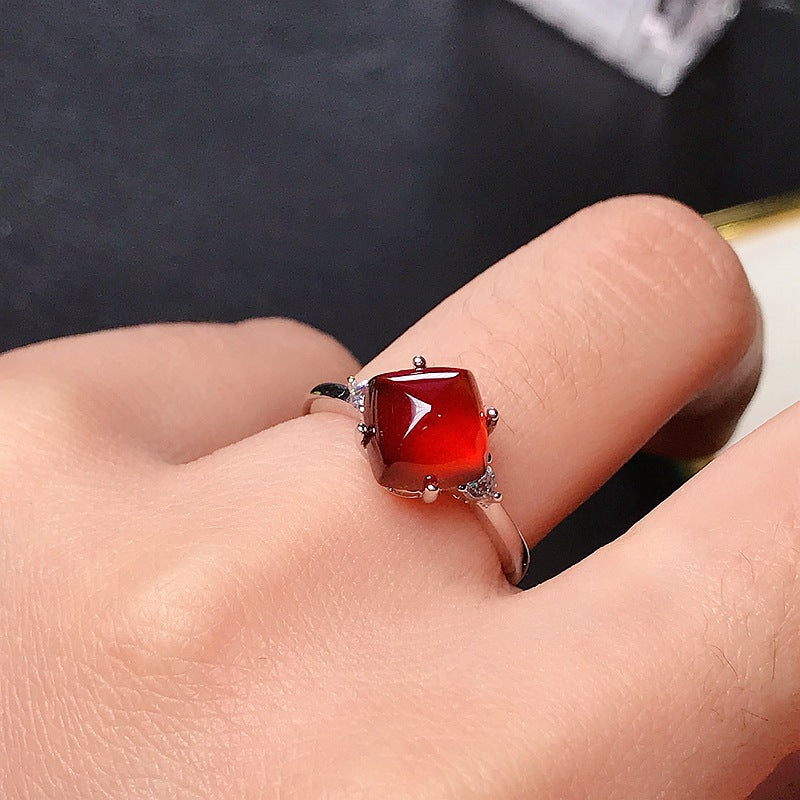 Uloveido 7*7mm Square Tower Shape Red Garnet Ring for Women, 925 Sterling Silver January Birthstone Jewelry Gift, Platinum Plated, Open Size F1028