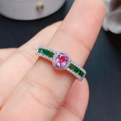 Uloveido Natural 4*5mm Pink & Green Papalacha Sterling Silver Ring for Women, Adjustable, Gemstone Birthday Jewelry Gift