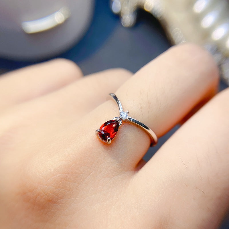 925 Silver Natural Garnet Ring | Adjustable Full Fire Garnet 4*6mm | Birthstone Jewelry for January | Perfect for Valentine's Day, Anniversary Gifts | Retail, Wholesale, Dropshipping | 20% Off