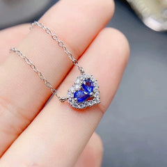 Uloveido 925 sterling silver heart necklace for women with 2 pcs of natural tear drop blue sapphire centre stone- Chain length 45 cm F1008