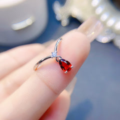 925 Silver Natural Garnet Ring | Adjustable Full Fire Garnet 4*6mm | Birthstone Jewelry for January | Perfect for Valentine's Day, Anniversary Gifts | Retail, Wholesale, Dropshipping | 20% Off