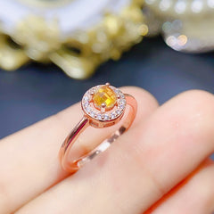 925 Sterling Silver November Birthstone Natural Citrine Rings Round Shape Wedding Enagement Ring Jewelry for Women Girls (with Gift Box)