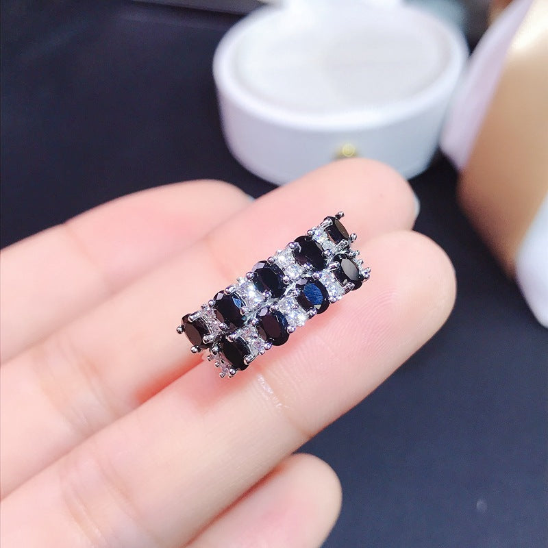 Gift Box Offered 925 Sterling Silver Ring with Natural Garnet, Ruby, London Blue Topaz, Tourmaline, Sapphire, Moonstone, Tanzanite, Spinel, and Peridot Ring | 3*4mm Gemstones | Adjustable Size | S925 Silver | Platinum Plated | Engagement, Wedding 20% off