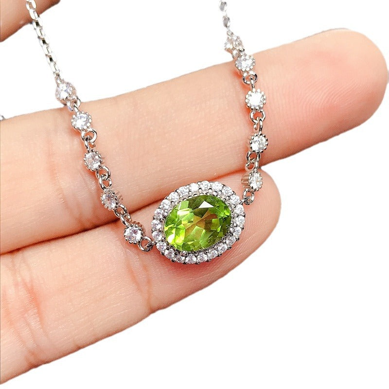 Uloveido 6*8mm Natural Green Peridot Gemstone Necklace for Women, Her 925 Sterling Silver August Birthstone Jewelry Gift for Birthday, Platinum Plated F1024