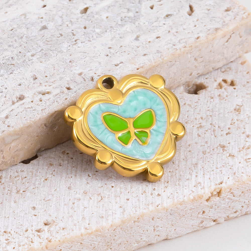 Morandi Garden Oil Painting Style Enamel Pendant | 16-20mm Stainless Steel Gold Plated Charms | DIY Bracelet Necklace Jewelry Making Accessories | Hypoallergenic, Pendant Only