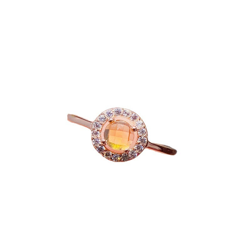 925 Sterling Silver November Birthstone Natural Citrine Rings Round Shape Wedding Enagement Ring Jewelry for Women Girls (with Gift Box)