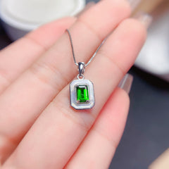 Uloveido Natural Green Rectangle 4*6mm Diopside Pendant Necklace for Women, 925 Sterling Silver Gemstone Birthstone Necklaces Jewelry F1022