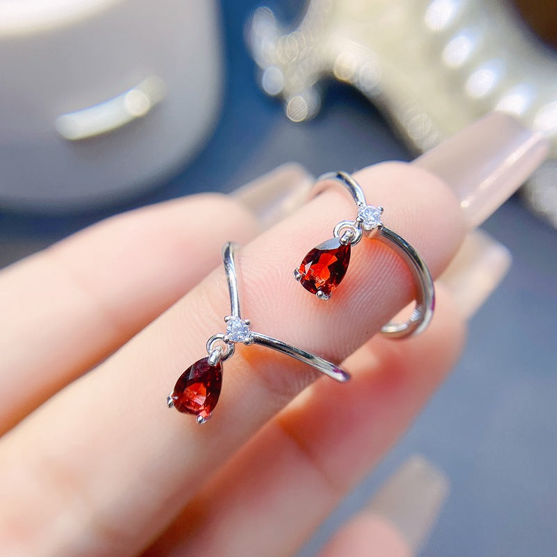 925 Silver Natural Garnet Ring | Adjustable Full Fire Garnet 4*6mm | Birthstone Jewelry for January | Perfect for Valentine's Day, Anniversary Gifts | Retail, Wholesale, Dropshipping | 20% Off