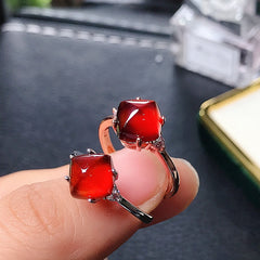 Uloveido 7*7mm Square Tower Shape Red Garnet Ring for Women, 925 Sterling Silver January Birthstone Jewelry Gift, Platinum Plated, Open Size F1028