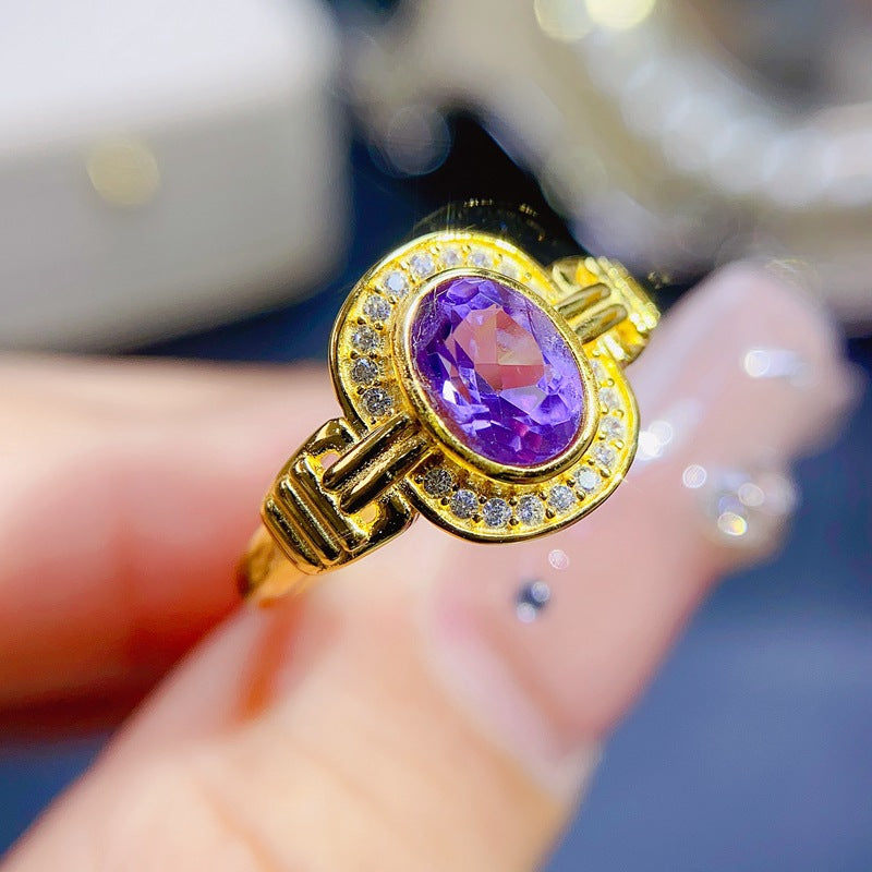 925 Silver Natural Amethyst Ring | Adjustable Retro Design | February Birthstone Jewelry for Women | Gold & White Gold Plated | Perfect for Weddings, Engagements, Valentine's Day, Mother's Day | Wholesale & Dropshipping Available | 20% Off