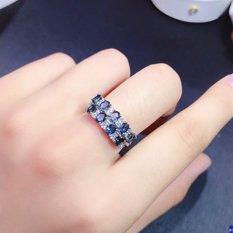 Gift Box Offered 925 Sterling Silver Ring with Natural Garnet, Ruby, London Blue Topaz, Tourmaline, Sapphire, Moonstone, Tanzanite, Spinel, and Peridot Ring | 3*4mm Gemstones | Adjustable Size | S925 Silver | Platinum Plated | Engagement, Wedding 20% off