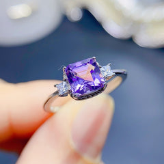 Uloveido Halo Engagement Square Ring for Women in 925 Sterling Silver with Amethyst Gemstone Jewelry Adjustable Size, adjustable ring