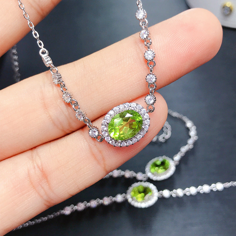 Uloveido 6*8mm Natural Green Peridot Gemstone Necklace for Women, Her 925 Sterling Silver August Birthstone Jewelry Gift for Birthday, Platinum Plated F1024