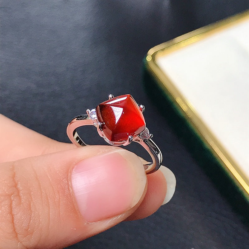 Uloveido 7*7mm Square Tower Shape Red Garnet Ring for Women, 925 Sterling Silver January Birthstone Jewelry Gift, Platinum Plated, Open Size F1028