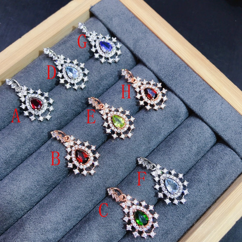 925 Silver Natural Garnet, Aquamarine, Spinel, Tanzanite Pendant for Women | Elegant Birthstone Jewelry | January Birthstone | Wedding, Engagement, Valentine's Day, Mother's Day, Birthday Gift | 20% Off