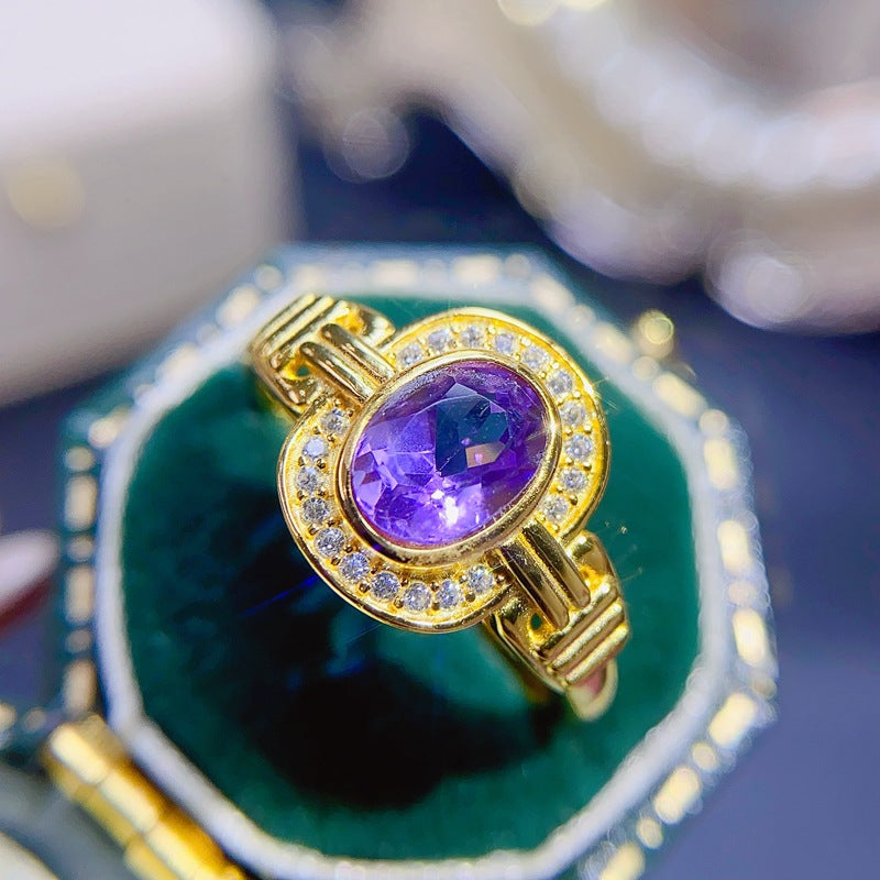 925 Silver Natural Amethyst Ring | Adjustable Retro Design | February Birthstone Jewelry for Women | Gold & White Gold Plated | Perfect for Weddings, Engagements, Valentine's Day, Mother's Day | Wholesale & Dropshipping Available | 20% Off