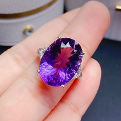 925 Silver Natural Amethyst Ring | Adjustable Design with 13*18mm Amethyst | February Birthstone Jewelry | Valentine's Day, Mother's Day & Birthday Gift for Women | Retail & Wholesale Available | 20% Off