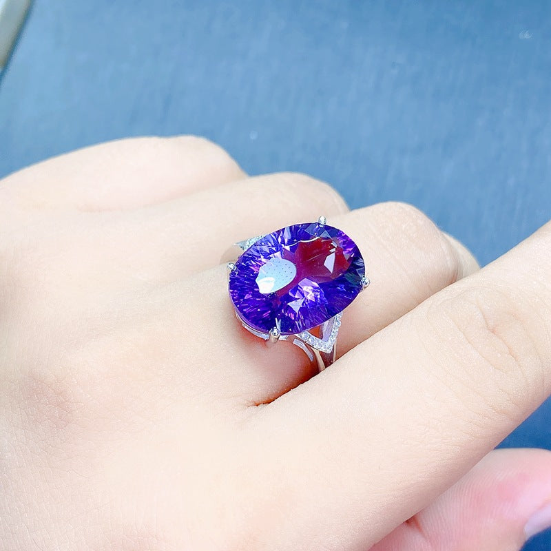 925 Silver Natural Amethyst Ring | Adjustable Design with 13*18mm Amethyst | February Birthstone Jewelry | Valentine's Day, Mother's Day & Birthday Gift for Women | Retail & Wholesale Available | 20% Off