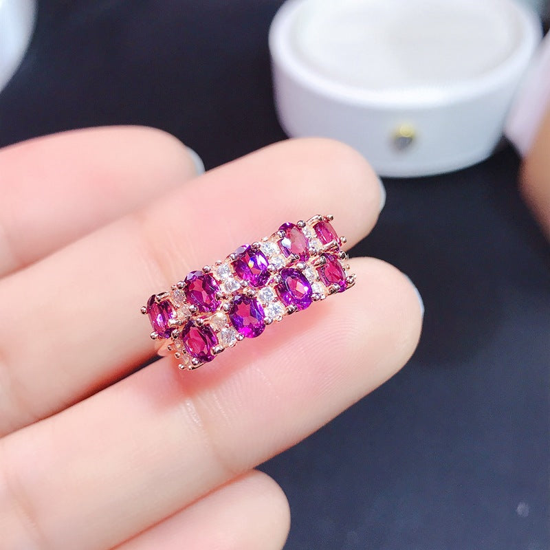 Gift Box Offered 925 Sterling Silver Ring with Natural Garnet, Ruby, London Blue Topaz, Tourmaline, Sapphire, Moonstone, Tanzanite, Spinel, and Peridot Ring | 3*4mm Gemstones | Adjustable Size | S925 Silver | Platinum Plated | Engagement, Wedding 20% off