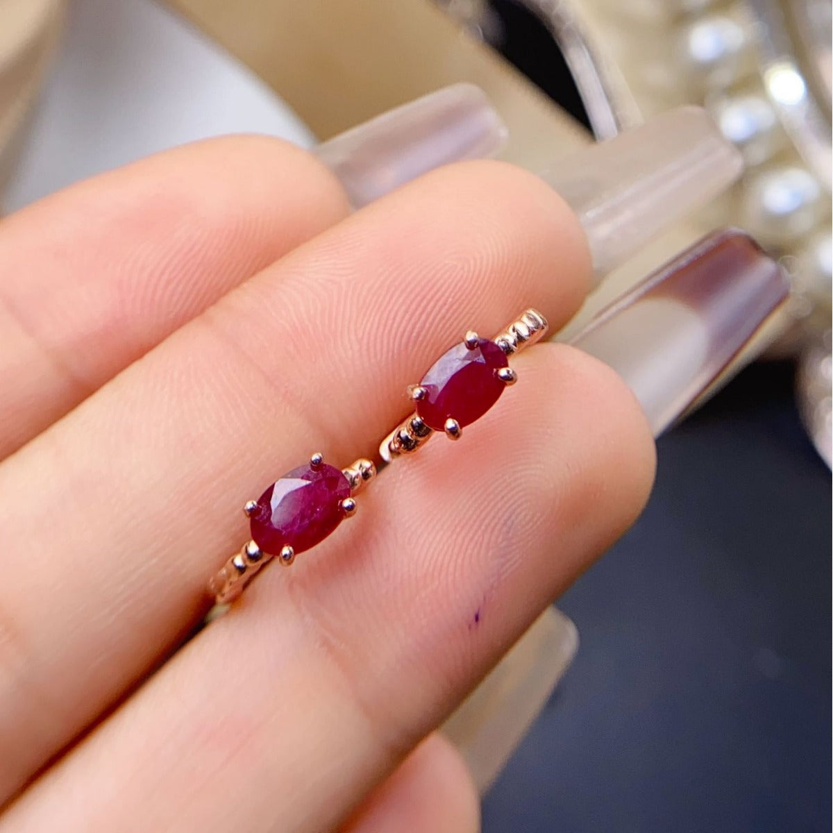 Natural Burmese Pigeon Blood Red Ruby 925 Silver Inlaid Ruby Earrings for Women, Rose Gold Plated Fine Jewelry