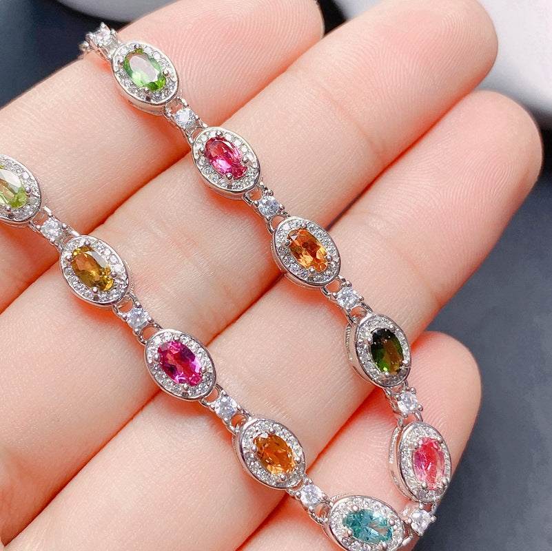 Uloveido Women's 925 Sterling Silver Tourmaline Bracelet for Her Wedding Engagement Gift, Birthstone Gemstone Jewelry for Birthday F1000