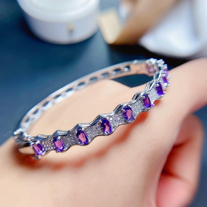 925 Sterling Silver Natural Amethyst Bracelet with Box | February Birthstone Jewelry for Women | Adjustable Platinum Plated Gemstone Bracelet | Valentine's Day Mother's Day Gift for Wife Mom Daughter | Supports Retail Wholesale Dropshipping | 20% Off