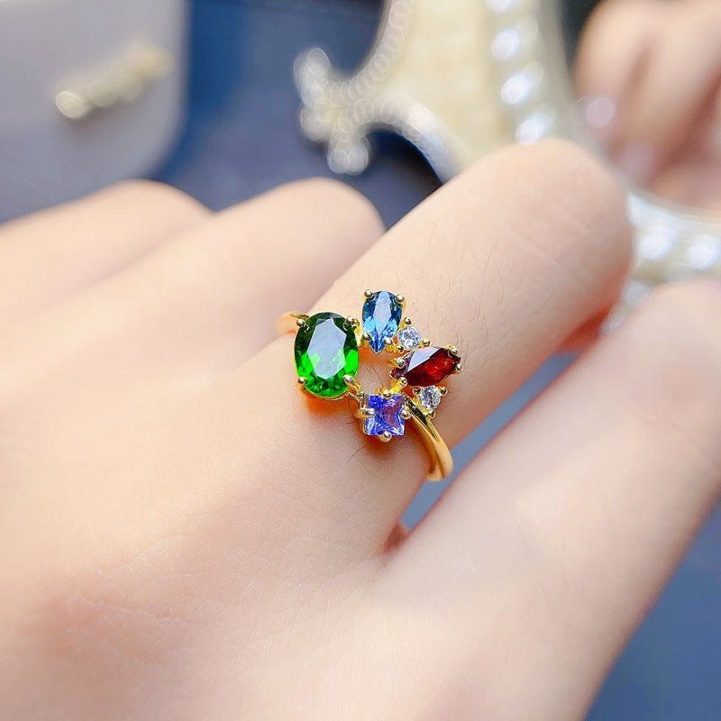 925 Silver Inlaid Natural Apatite Swiss Blue Garnet Tanzanite Ring for Women | Birthstone Ring for January & February Birthdays | Adjustable Size | Retail, Wholesale, Dropshipping | 20% Off