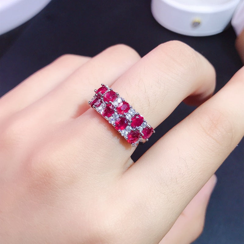 Gift Box Offered 925 Sterling Silver Ring with Natural Garnet, Ruby, London Blue Topaz, Tourmaline, Sapphire, Moonstone, Tanzanite, Spinel, and Peridot Ring | 3*4mm Gemstones | Adjustable Size | S925 Silver | Platinum Plated | Engagement, Wedding 20% off
