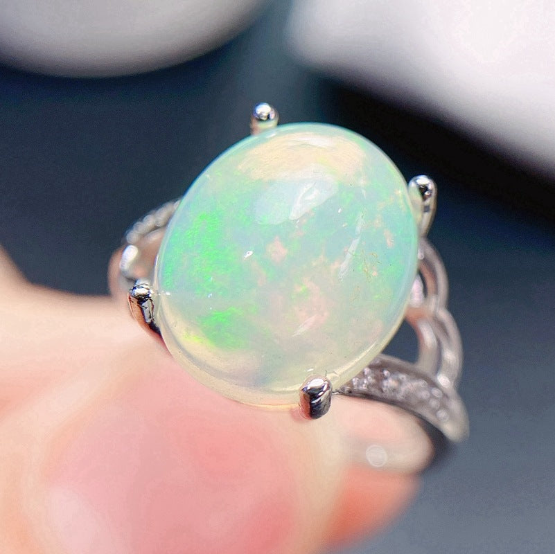 Uloveido 10*12mm Fire Opal Gemstone Ring for Women, Open Size, 925 Sterling Silver Oval Cut Opal Jewelry Birthstone Gift for Girls, Platimam Plated F1026