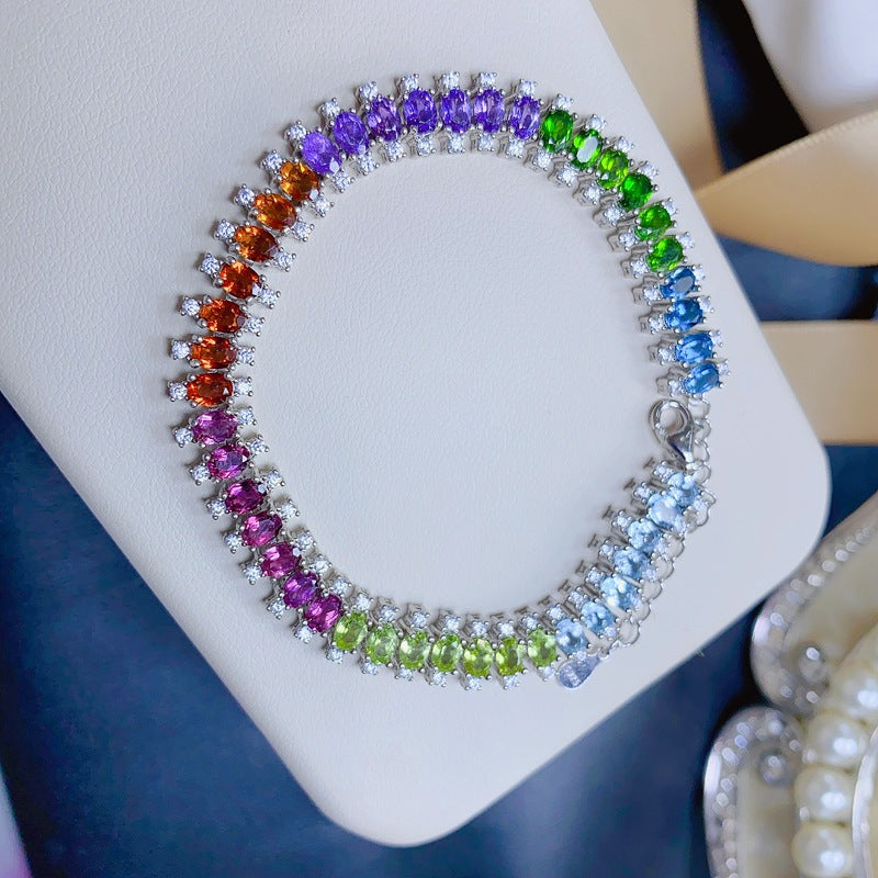 925 Silver Multi-Gemstone Bracelet | Peridot, Garnet, Prehnite, Citrine, Amethyst, Topaz | Adjustable Bead Bracelet for Women | Ideal for Birthday, Valentine's Day, Wedding & Mother's Day Gifts | 20% Off