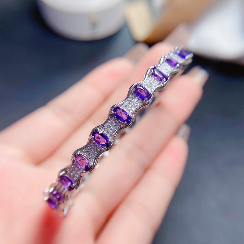 925 Sterling Silver Natural Amethyst Bracelet with Box | February Birthstone Jewelry for Women | Adjustable Platinum Plated Gemstone Bracelet | Valentine's Day Mother's Day Gift for Wife Mom Daughter | Supports Retail Wholesale Dropshipping | 20% Off