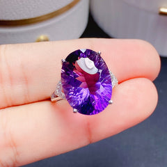 925 Silver Natural Amethyst Ring | Adjustable Design with 13*18mm Amethyst | February Birthstone Jewelry | Valentine's Day, Mother's Day & Birthday Gift for Women | Retail & Wholesale Available | 20% Off