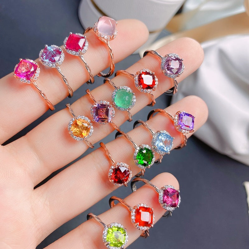 925 Sterling Silver Inlaid Natural Gemstone Ring | Garnet, Amethyst, Citrine, Topaz, Birthstone Jewelry | Elegant & Fashionable Women's Ring for Wedding, Engagement, Valentine's, Mother's Day, Birthday Gifts | 20% Off