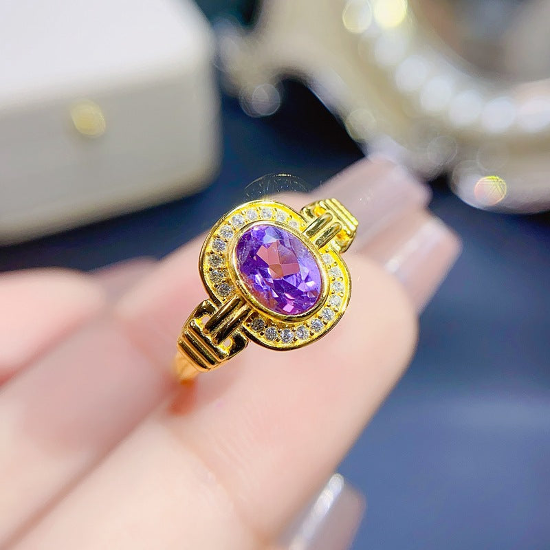 925 Silver Natural Amethyst Ring | Adjustable Retro Design | February Birthstone Jewelry for Women | Gold & White Gold Plated | Perfect for Weddings, Engagements, Valentine's Day, Mother's Day | Wholesale & Dropshipping Available | 20% Off