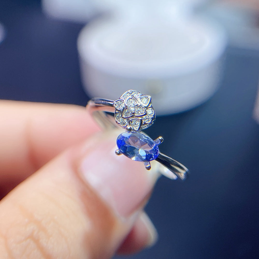 925 Silver Natural Emerald Sapphire Ring for Women | Adjustable Band | Elegant Wedding, Engagement, Valentine's, Birthday Gift | Jewelry for Wife, Mom, Daughter, Girlfriend | 20% OFF