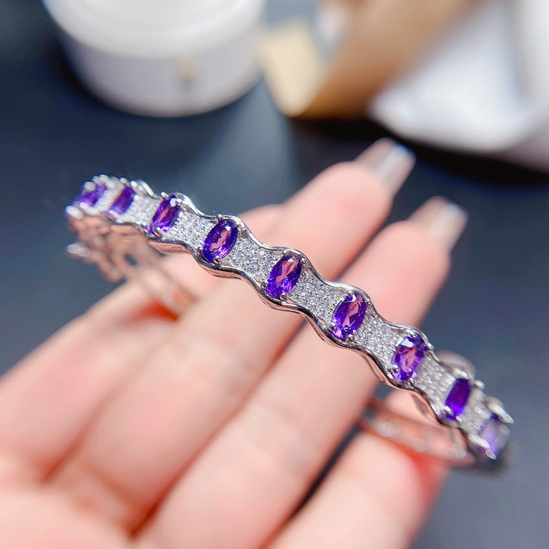 925 Sterling Silver Natural Amethyst Bracelet with Box | February Birthstone Jewelry for Women | Adjustable Platinum Plated Gemstone Bracelet | Valentine's Day Mother's Day Gift for Wife Mom Daughter | Supports Retail Wholesale Dropshipping | 20% Off