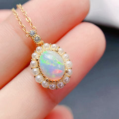 Uloveido 925 Sterling Silver Gold PLated Fire Opal Pendant Necklace for Women, October Birthstone Wedding Birthday Jewelry F1001