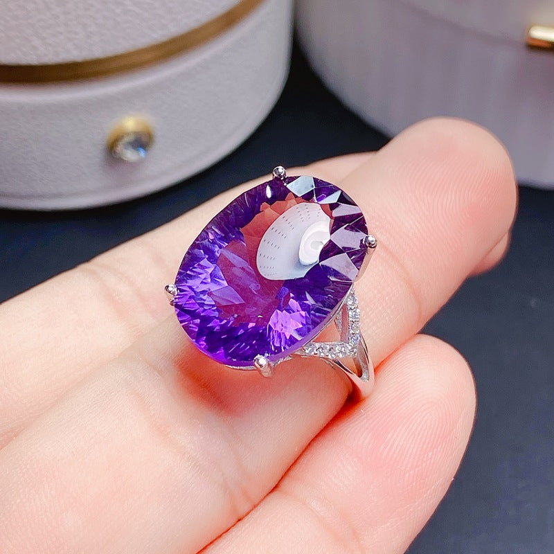 925 Silver Natural Amethyst Ring | Adjustable Design with 13*18mm Amethyst | February Birthstone Jewelry | Valentine's Day, Mother's Day & Birthday Gift for Women | Retail & Wholesale Available | 20% Off