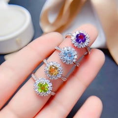 Uloveido Amethyst Ring for Women in Sunflower Shape, Platinum 925 Sterling Silver Febuary Birthstone Jewelry for Women, Open Size F1010